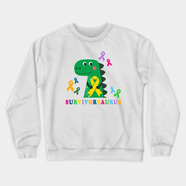 Childhood Cancer Survivor Dinosaur | Survivorsaurus Crewneck Sweatshirt by shirtonaut